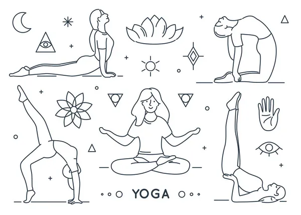 Elementos Yoga Doodle Set Aislado — Archivo Imágenes Vectoriales