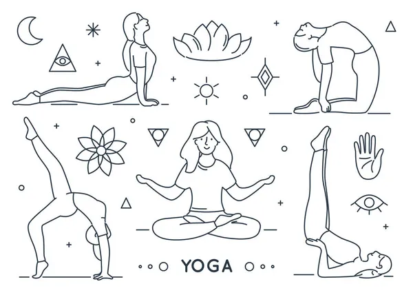 Yoga elemanları karalama seti izole edildi