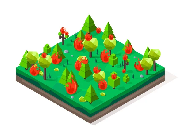 Ormanda Isometric Yangını — Stok Vektör