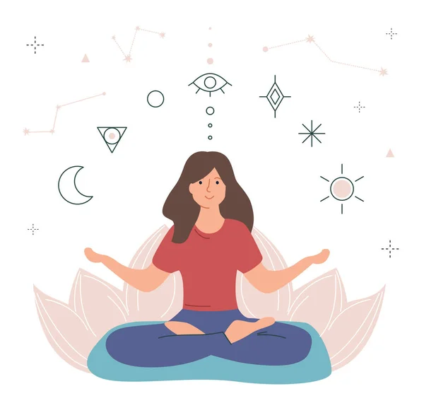 Yoga illüstrasyonu yapan genç bir kadın.
