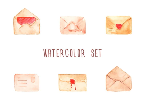 Conjunto Mails Aquarela Envelopes — Vetor de Stock