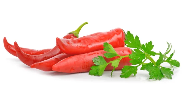 Red cayenne chili peppers and parsley — Stock Photo, Image