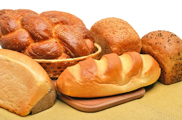 Fresh bread on the tablecloth — Stock Photo, Image