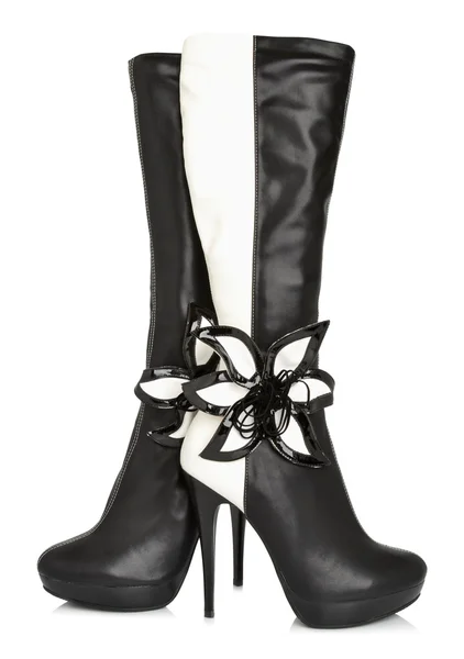 Black and white high heel fashion boots — Stock Photo, Image