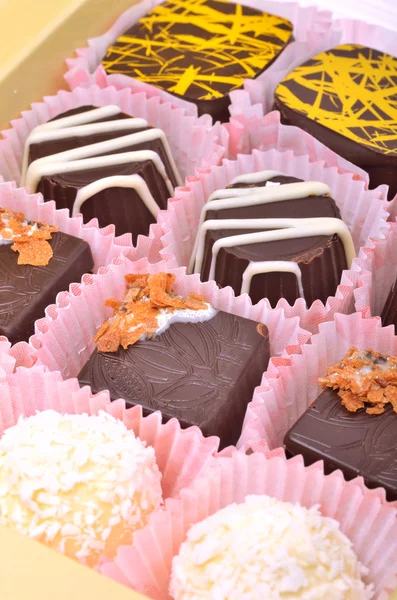 Асортимент шоколадних цукерок у коробці — стокове фото