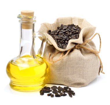 bitkisel yağ ve ayçiçeği tohumu ile çanta ile sürahi