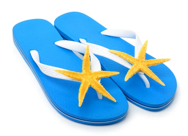 Blauwe flip-flops met zeesterren — Stockfoto