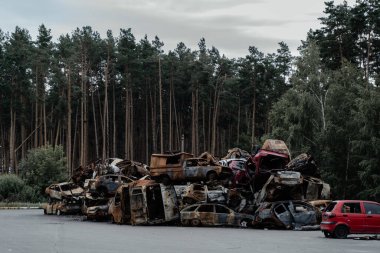 War in Ukraine. blown up bridge to Irpen