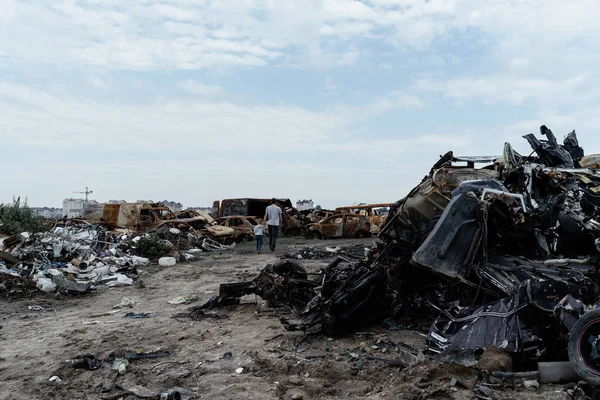 War Ukraine Dump Shot Burned Cars Irpin Bucha District 2022 —  Fotos de Stock