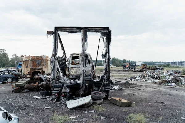 Truck Burned Ukraine Stands Car Dump Town Buche —  Fotos de Stock