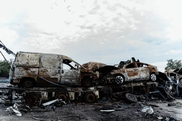 2022 Війна Україні Звалище Розстріляних Спалених Автомобілів Ірпіні Район Буча — стокове фото