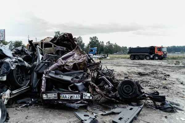 2022 Бача Автомобільному Цвинтарі Бучі Залишки Розбитих Автомобілів Після Російського — стокове фото