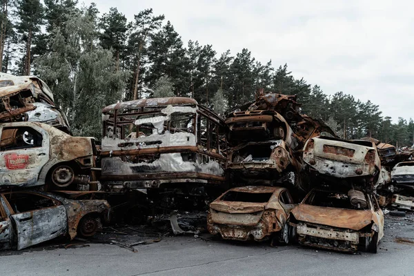 2022 Ірпін Закриття Спаленого Автобуса Ірпіні Кладовищі Автомобілів — стокове фото