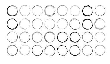 Siyah yuvarlak grunge çerçeveler seti. Geometrik boş sınır koleksiyonu. Vektör illüstrasyonu.