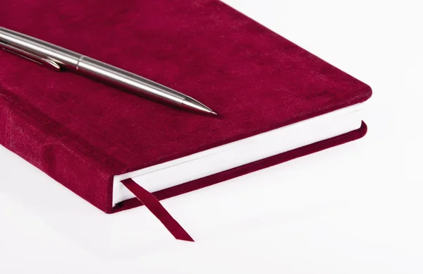 Red journal and pen — Stock Photo, Image