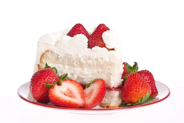 Slice of homemade strawberry whipped cream cake — Stock Photo, Image