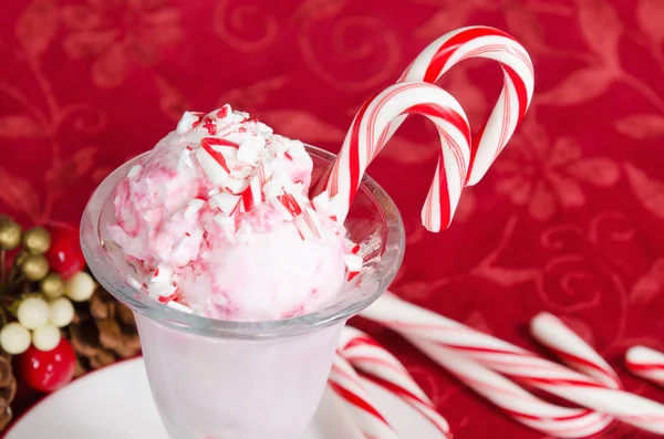 Peppermint ice cream with candy canes — Stock Photo, Image