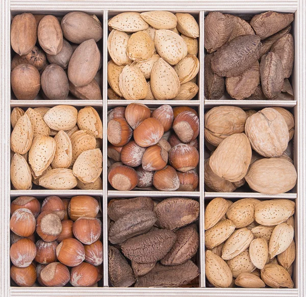 Mix nuts in crate — Stock Photo, Image