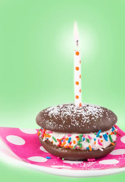 Birthday Whoopie pie with a candle — Stock Photo, Image