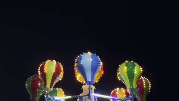 Joyful Colorful Amusement Park Fun Fair Night Ferriswheel Swing Other — Stockvideo