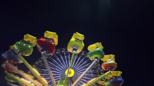 Joyful Colorful Amusement Park Fun Fair Night Ferriswheel Swing Other — Stok video
