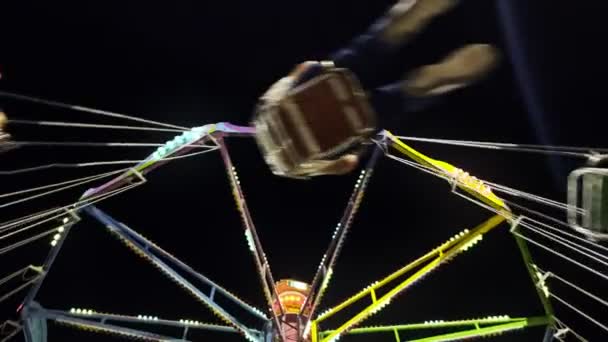 Joyful Colorful Amusement Park Fun Fair Night Ferriswheel Swing Other — Vídeo de Stock
