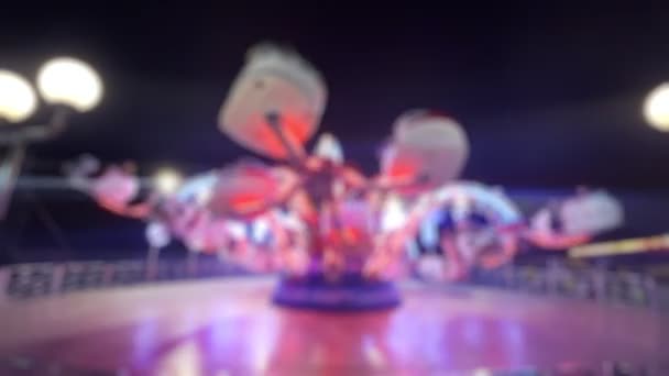 Joyful Colorful Blurry Amusement Park Fun Fair Night — Wideo stockowe