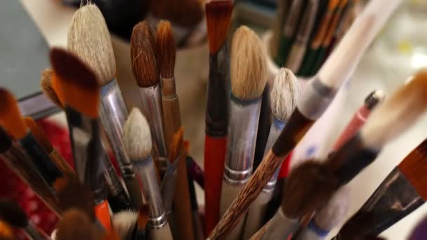 Colorful Ceramic Brushes Detail — Video Stock