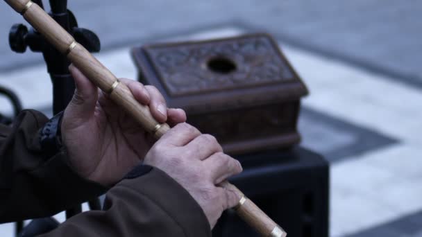 Man Playing Turkish Traditional Music Instrument Flute Имени Ней Играет — стоковое видео