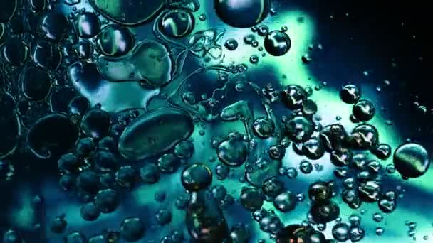 Abstract Colorful Food Oil Circle Drops Water Dreamy Air Bubbles — Wideo stockowe