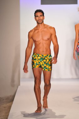 Miami - 20 Temmuz: model yürür pist a.z araujo yüzmek koleksiyonu için ilkbahar yaz 2013 mercedes-benz yüzmek moda haftası 20 Temmuz 2012 tarihinde miami, fl