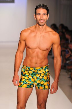 Miami - 20 Temmuz: model yürür pist a.z araujo yüzmek koleksiyonu için ilkbahar yaz 2013 mercedes-benz yüzmek moda haftası 20 Temmuz 2012 tarihinde miami, fl