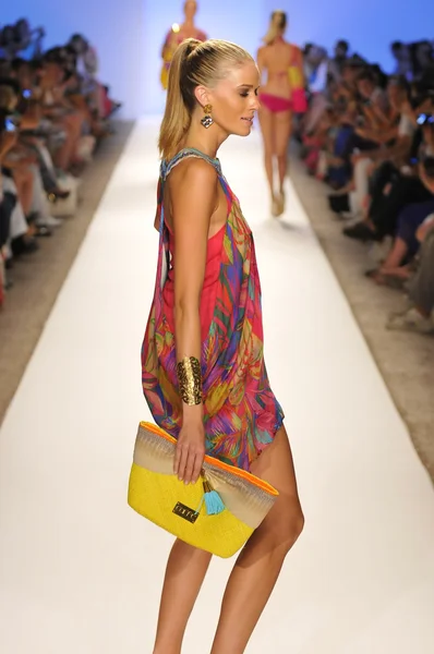 MIAMI - JULY 21: Model walks runway at the Caffe Swimwear Collection for Spring Summer 2013 during Mercedes-Benz Swim Fashion Week on July 21, 2012 in Miami, FL — Stock Photo, Image