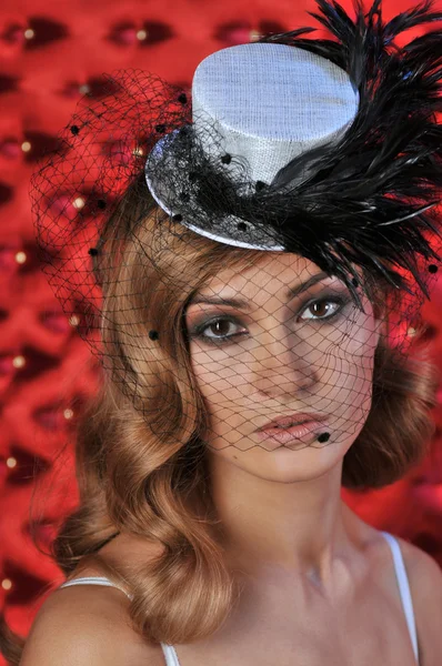 섹시 한 란제리 모델 착용 모자 — 스톡 사진
