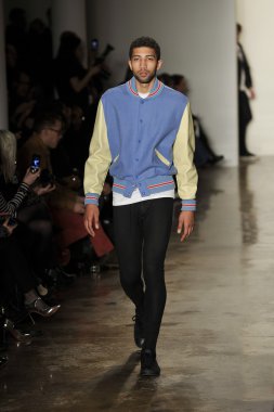 New york - Şubat 09: model yürür çapkın koleksiyonu için pist johnson hartig tarafından moda haftasında Manhattan'da süt stüdyoda 09 Şubat 2012 tarihinde new York'ta