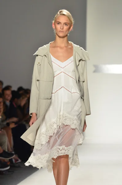 NEW YORK, NY - SEPTEMBER 11: A model walks the runway at the Timo Weiland Spring 2012 fashion show during Mercedes-Benz Fashion Week at The Studio at Lincoln Center on September 11, 2011 in New York C — Stock Photo, Image