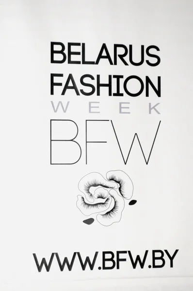 MOSCOW - MARCH 23: banner at the Belarus Fashion Show for Fall Winter 2012 presentation during MBFW on March 23, 2012 in Moscow, Russia — Stock Photo, Image