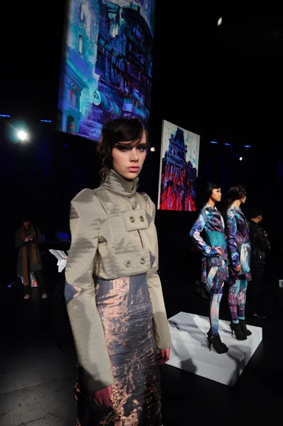 NEW YORK - FEBRUARY 10: Models pose at Katya Leonovich Fall Winter 2012 presentation at Box in Lincoln Center during New York Fashion Week on February 15, 2012 in New York — Stock Photo, Image