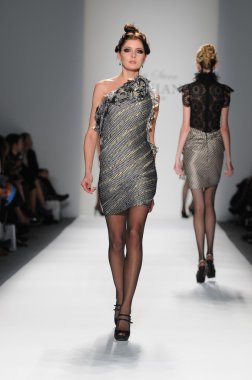 New York - 11 Şubat: A Model yürür pist Lincoln Center'da Venexiana sonbahar kış 2012 koleksiyonu gösterisi sırasında New York Moda Haftası 11 Şubat 2012 NY