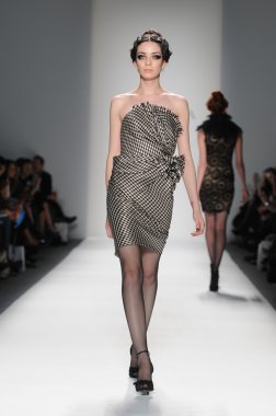 New York - 11 Şubat: A Model yürür pist Lincoln Center'da Venexiana sonbahar kış 2012 koleksiyonu gösterisi sırasında New York Moda Haftası 11 Şubat 2012 NY