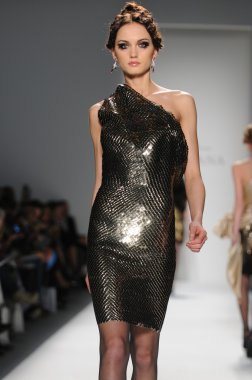 New York - 11 Şubat: A Model yürür pist Lincoln Center'da Venexiana sonbahar kış 2012 koleksiyonu gösterisi sırasında New York Moda Haftası 11 Şubat 2012 NY