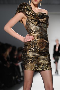 New York - 11 Şubat: A Model yürür pist Lincoln Center'da Venexiana sonbahar kış 2012 koleksiyonu gösterisi sırasında New York Moda Haftası 11 Şubat 2012 NY