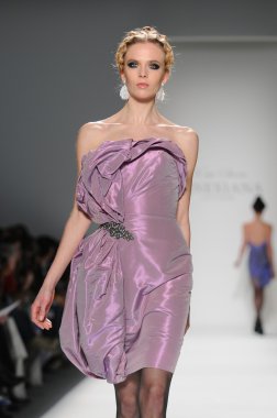 New York - 11 Şubat: A Model yürür pist Lincoln Center'da Venexiana sonbahar kış 2012 koleksiyonu gösterisi sırasında New York Moda Haftası 11 Şubat 2012 NY