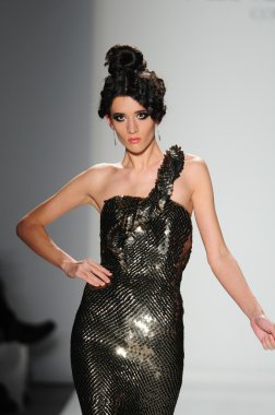 New York - 11 Şubat: A Model yürür pist Lincoln Center'da Venexiana sonbahar kış 2012 koleksiyonu gösterisi sırasında New York Moda Haftası 11 Şubat 2012 NY