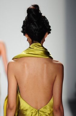 New York - 11 Şubat: A Model yürür pist Lincoln Center'da Venexiana sonbahar kış 2012 koleksiyonu gösterisi sırasında New York Moda Haftası 11 Şubat 2012 NY