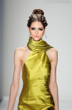 New York - 11 Şubat: A Model yürür pist Lincoln Center'da Venexiana sonbahar kış 2012 koleksiyonu gösterisi sırasında New York Moda Haftası 11 Şubat 2012 NY