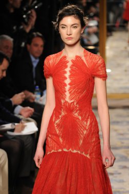 New york - 15 Şubat: manken marchesa sonbahar kış 2012 tanıtım pist plaza Otel'de 15 Şubat 2012 NYC new york moda haftasında yürür.