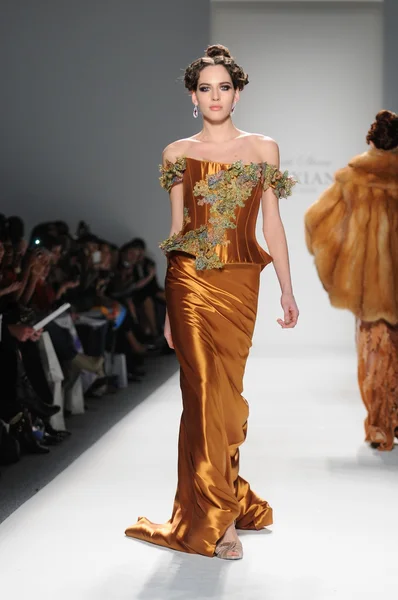 New York - február 11: A modell séta kifutópálya Venexiana ősz tél 2012 collection show, a Lincoln center során New York Fashion Week-február 11, 2012-ben New Yorkban — Stock Fotó