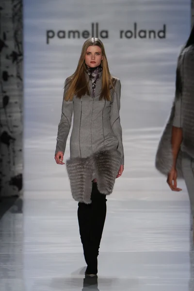 NEW YORK - FEBRUARY 14: Model walks runway at the Pamella Roland Fall Winter 2012 collection presentation at Lincoln center during New York Fashion Week on February 14, 2012 in New York City — Stock Photo, Image