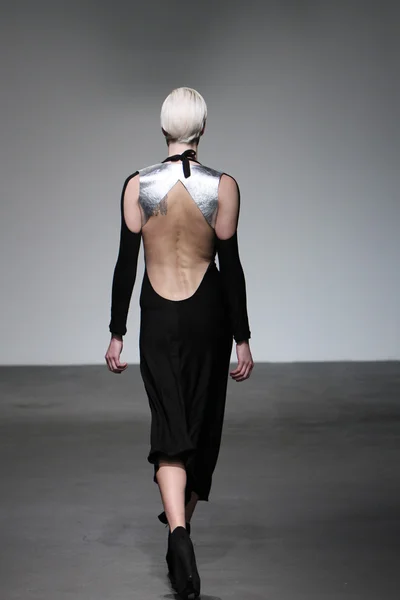 뉴욕-2 월 16 일: 모델에 2012 년 2 월 16 일 뉴욕에서 뉴욕 패션 위 크 동안 아우디 포럼에서 마이크 vensel가 겨울 2012 프레 젠 테이 션에서 활주로 걸어. — 스톡 사진